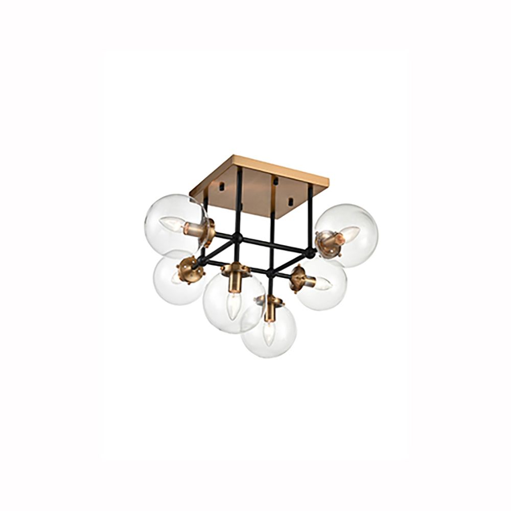 Franco Solaris 6lt Matt Black and Gold Flush Ceiling Light