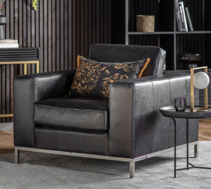 Veroni Black Leather Armchair