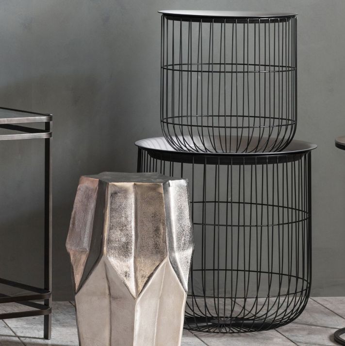 Burton Black and Silver Nest of 2 Side Tables
