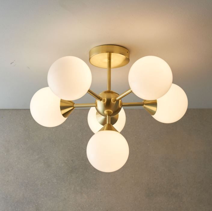 Globe 6 Light Brushed Gold Flush Ceiling Light