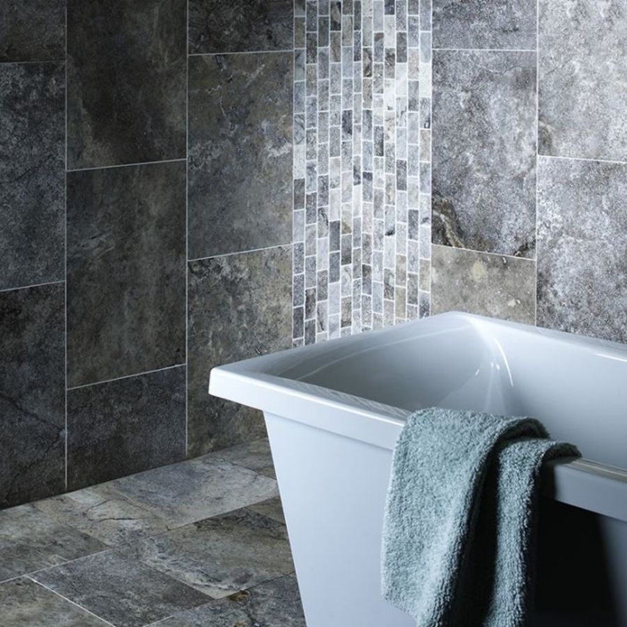 Anatolian grey honed travertine tile.