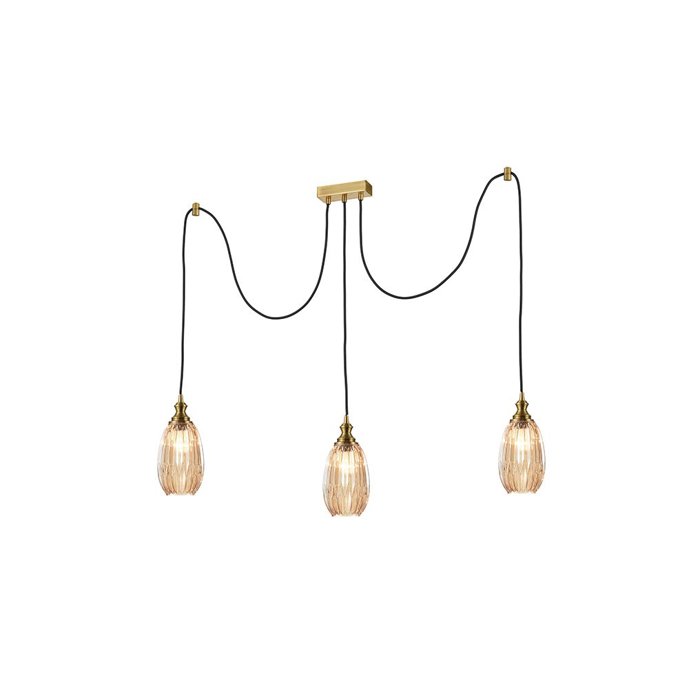 Franco Traforo Triple Linear Amber Glass Pendant