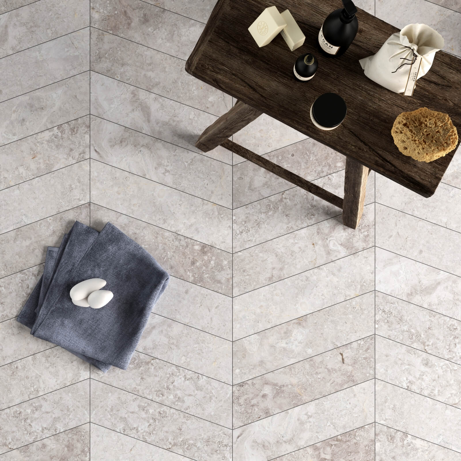 Silver Light Polished Chevron Marble