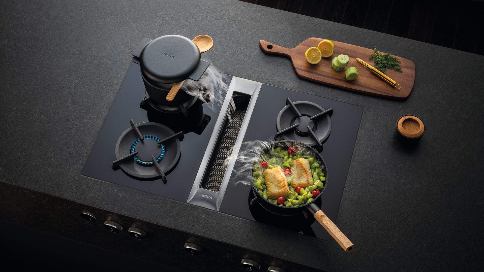 bora hob in La Fabrico kitchen showroom in Exeter
