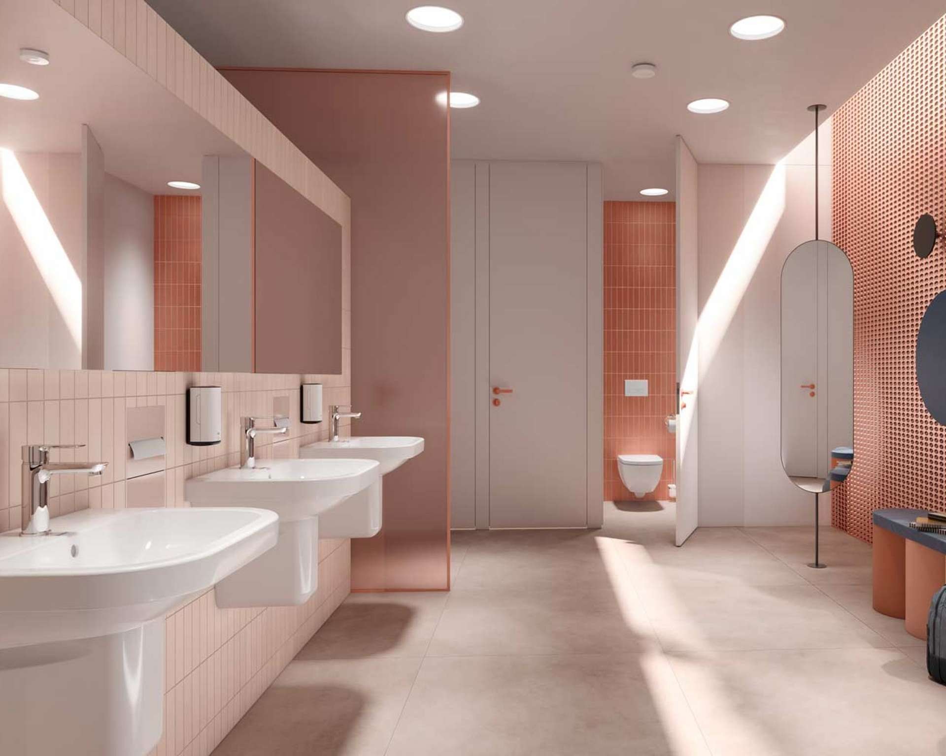 Duravit D-Code bathroom with several basins and mirrors