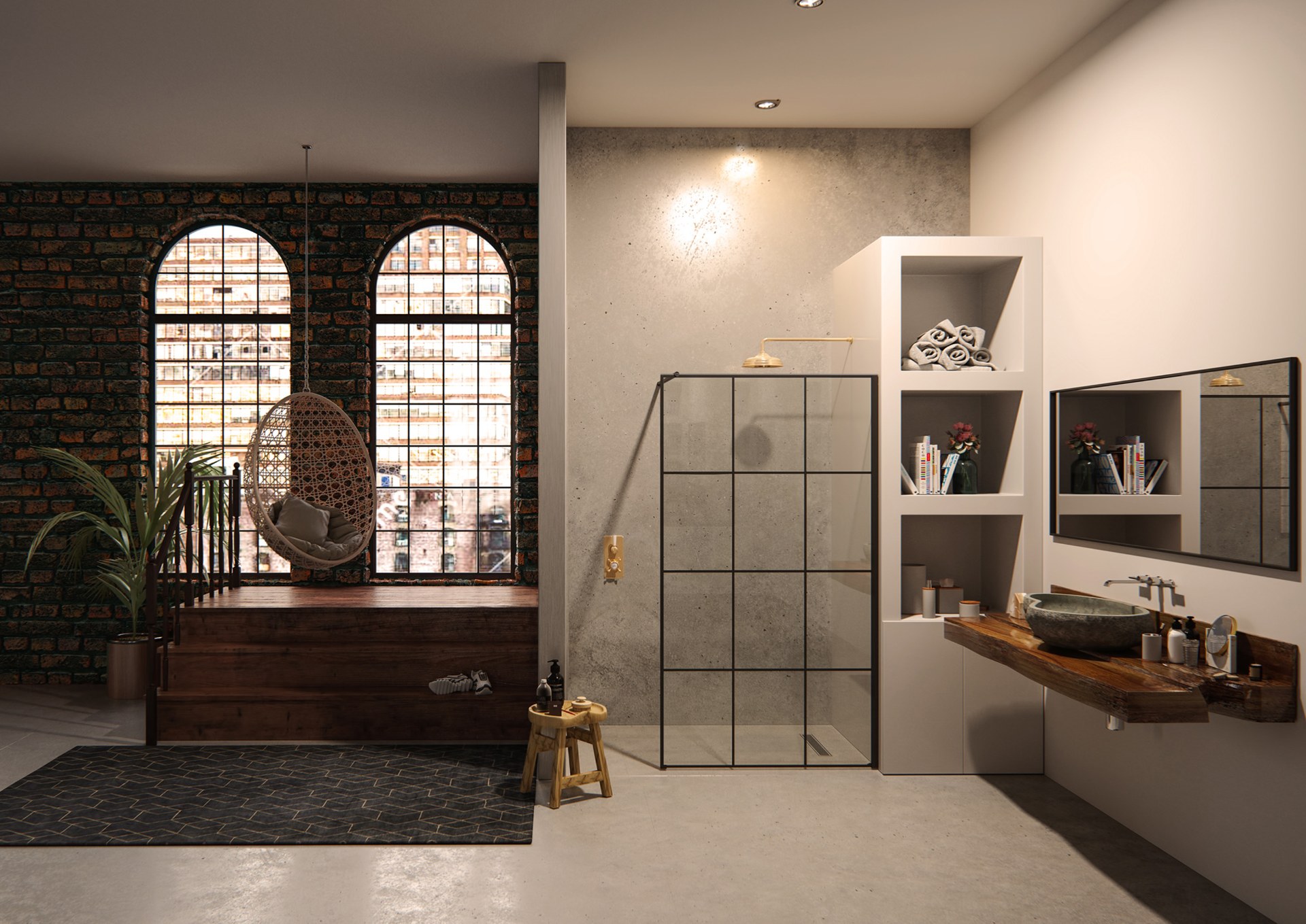 Matki ONE wet room panel with a black framed effect