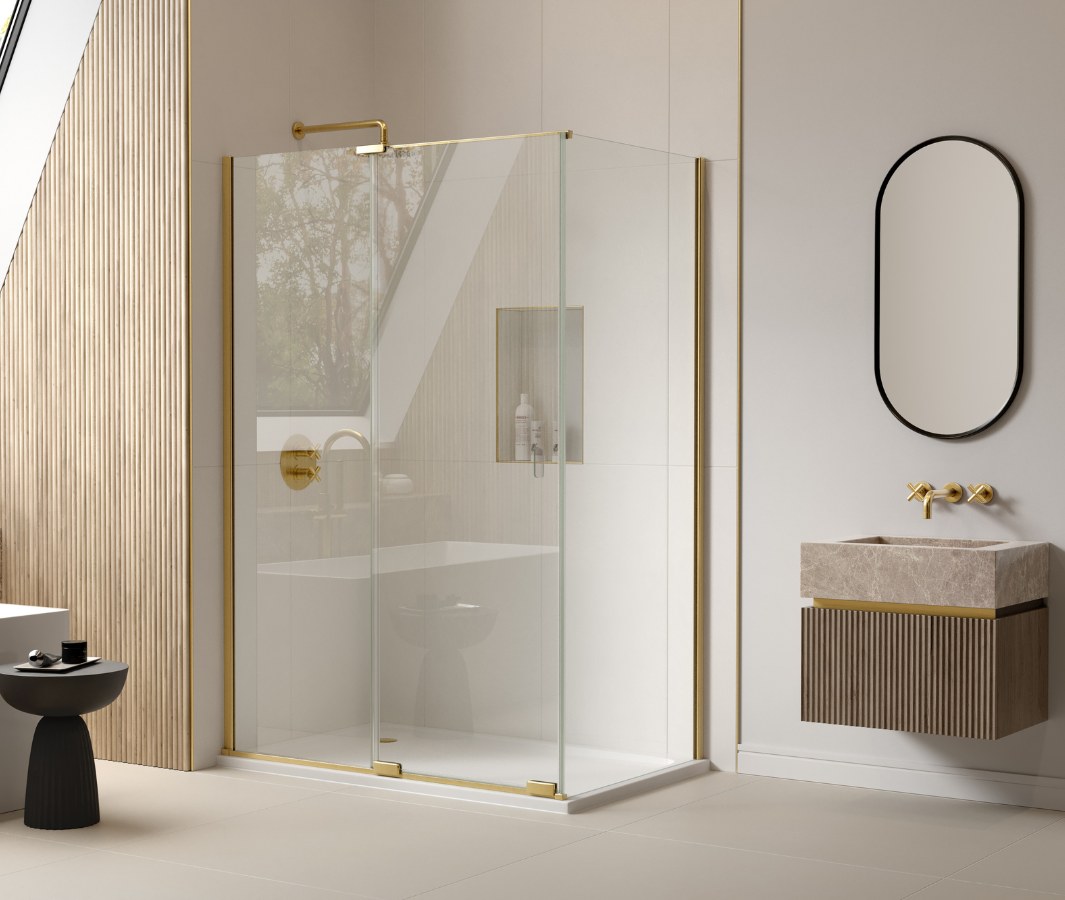 Merlyn ARYSTO X shower enclosure in a light bathroom