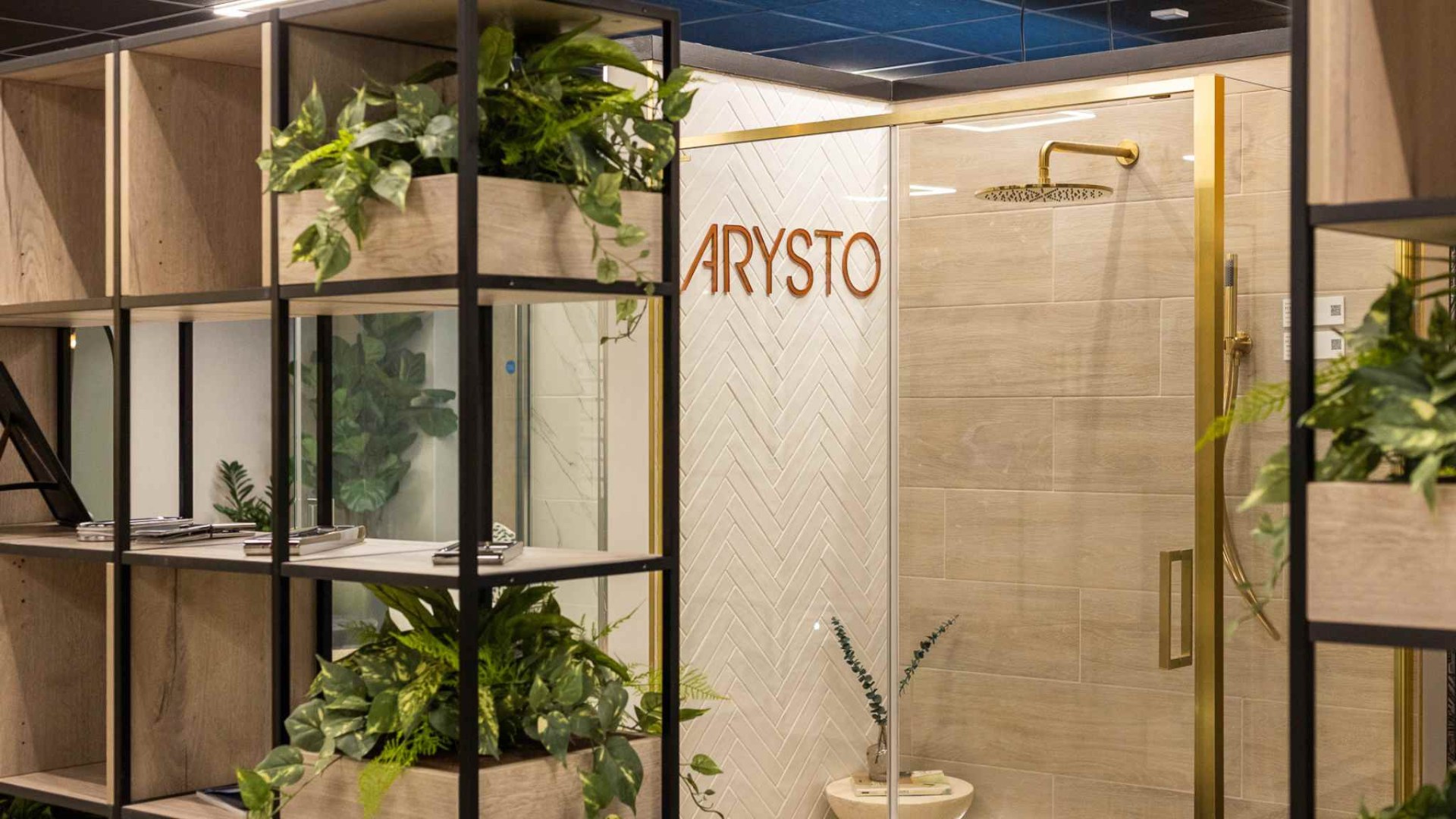 Merlyn shower enclosure in a bathroom with plants
