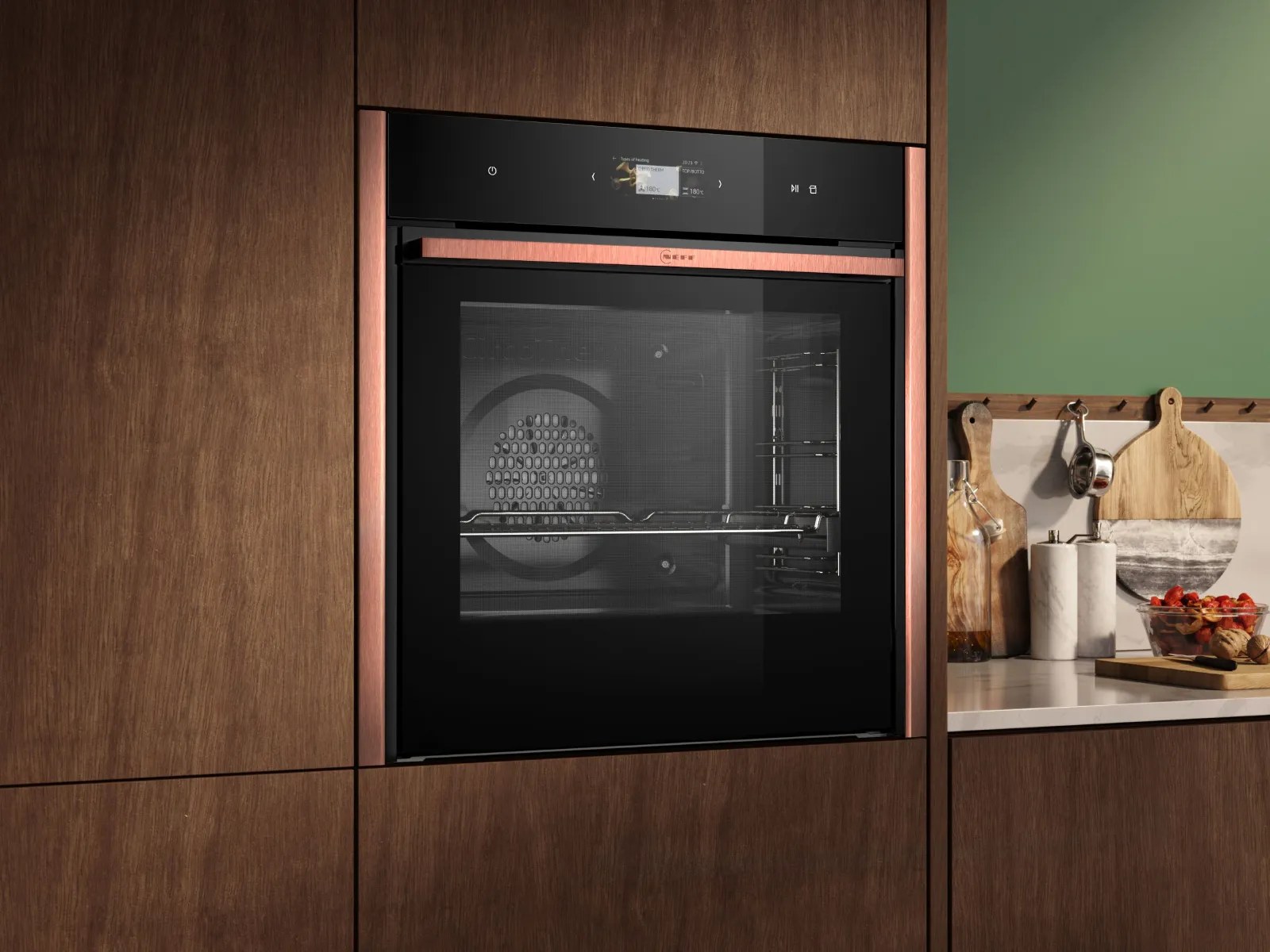 Neff built-in oven in a wood fronted kitchen