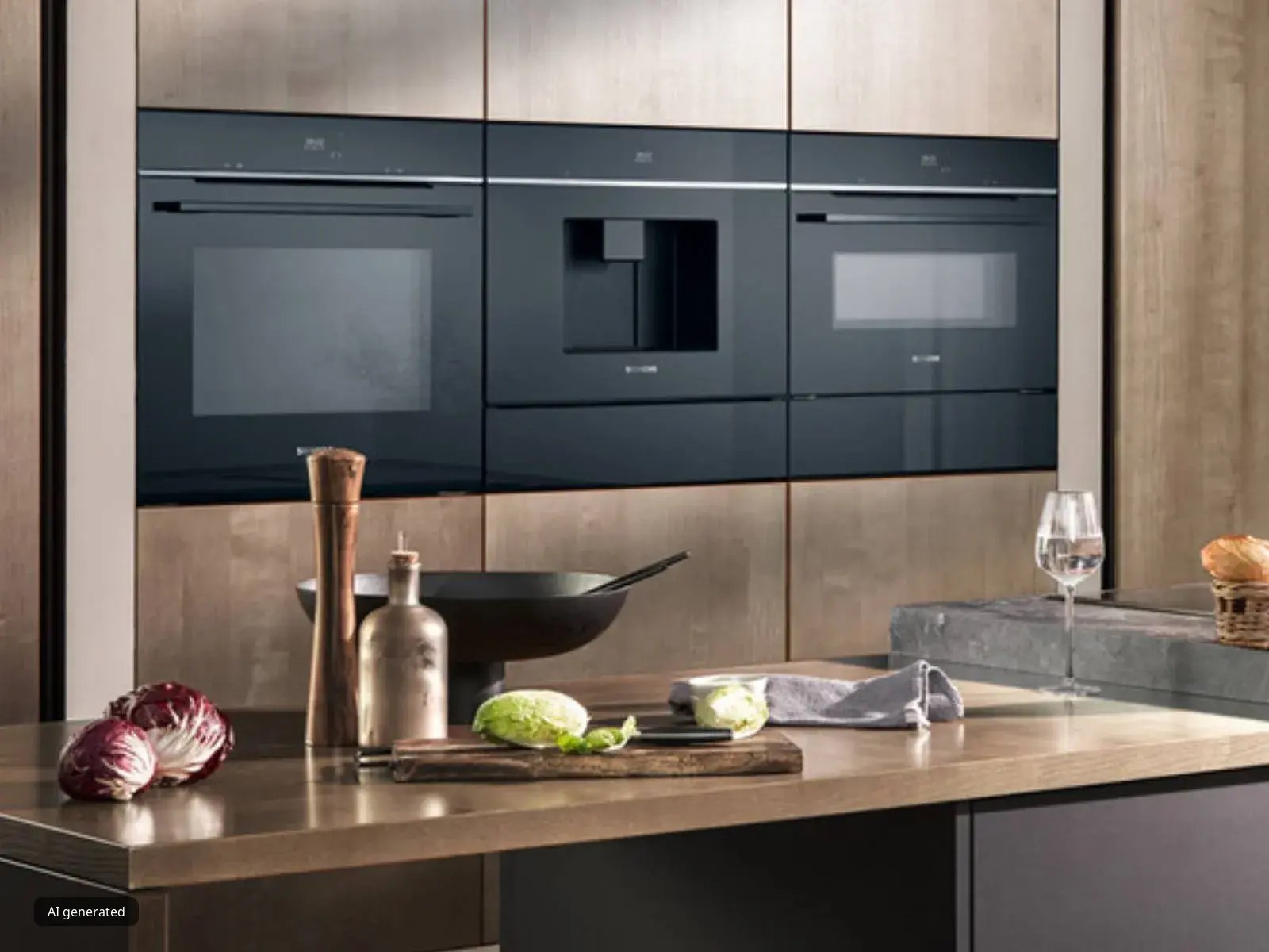 Siemens built-in oven, coffee machine and microwave above a worktop